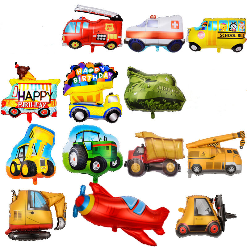 La decorazione della festa a tema del trasporto dei grandi bambini fornisce il palloncino di alluminio dell'automobile del fumetto dell'aereo dell'escavatore