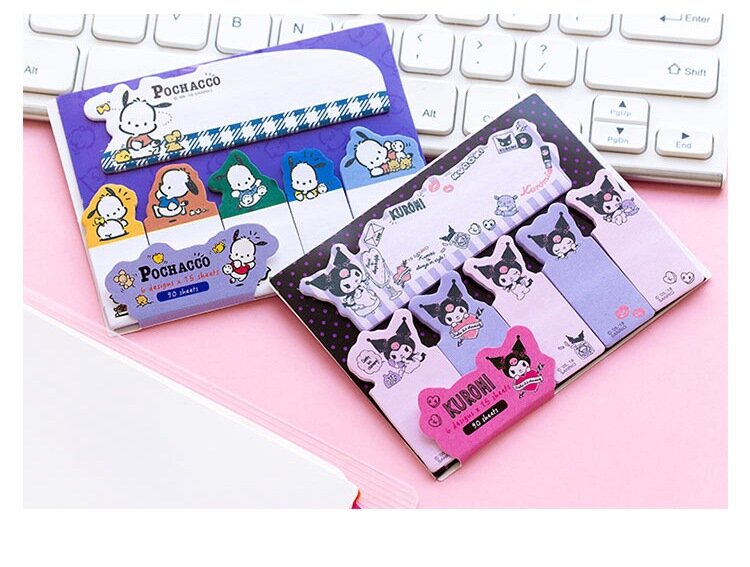 Sanrio Cinnmoroll My Melody Bloc de notas adhesivas, suministros de oficina escolar, papelería, índice n-time, Bloc de notas adhesivas, lindo Anime