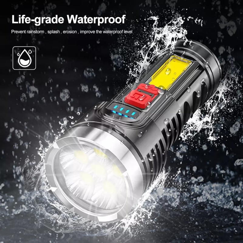 Lampe de poche à 6 cœurs haute puissance tactique LED COB USB Rechargeable, torche d'éclairage Super brillante pour l'extérieur, matériau ABS, pêche et Camping