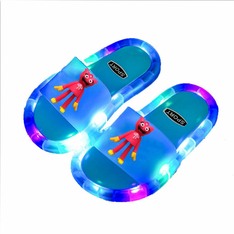 Sandal Menyala Game Poppy Anak-anak Nyaman Sepatu Menyala LED Sepatu Rumah Bayi Kartun Pola Senyum Lembut PVC 2022 Cocok Pesona