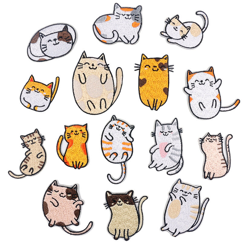 만화 고양이 다림질 수 놓은 패치 의류 모자 청바지 스티커 아플리케 DIY 배지 장식, 15 피스