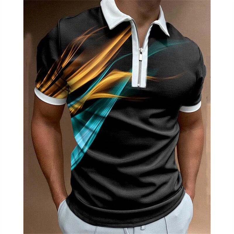 Colorful Multi -color Casual Short -sleeved Printed Men's Summer Zipper POLO