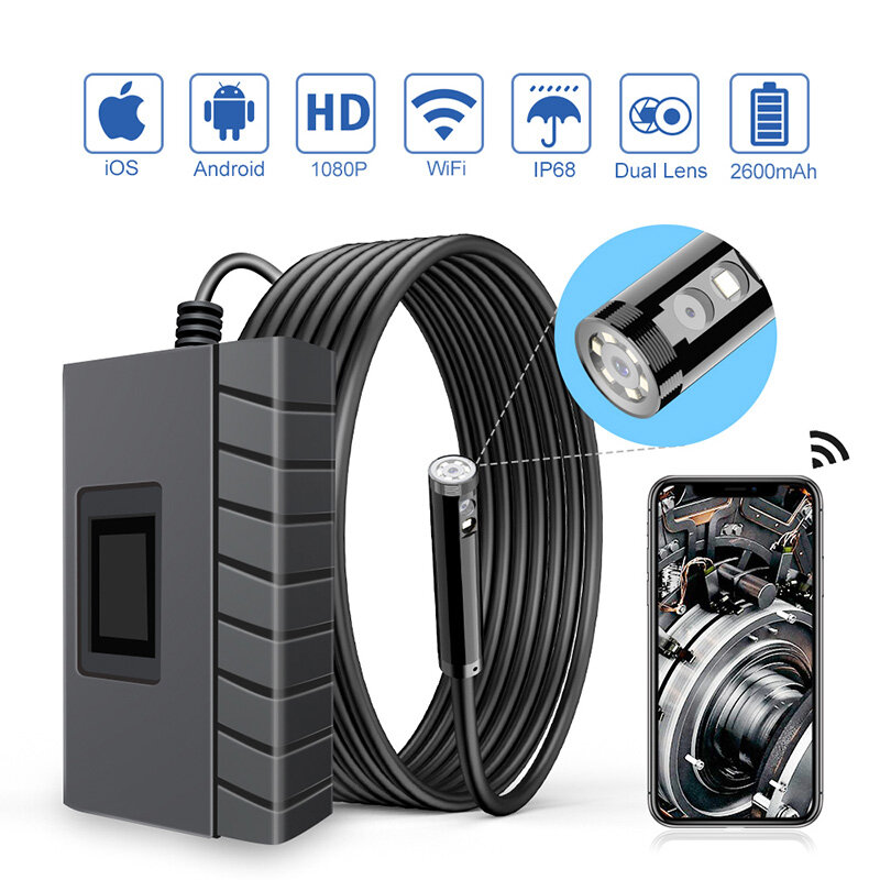 2.0 MP 1080P HD 5.5mm WiFi Industrial Endoscope Borescope IP67 Waterproof Semi-rigid Cable Snake Camera for Android iOS iPhone