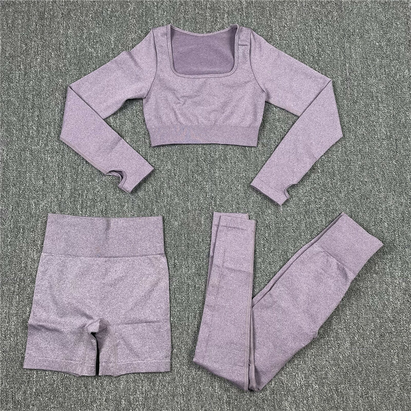 Seamless Yoga Set Sport Clothing Gym High Waist Leggings Shorts Sportswear Long Sleeve Crop Top Fitness Suit Workout Clothes