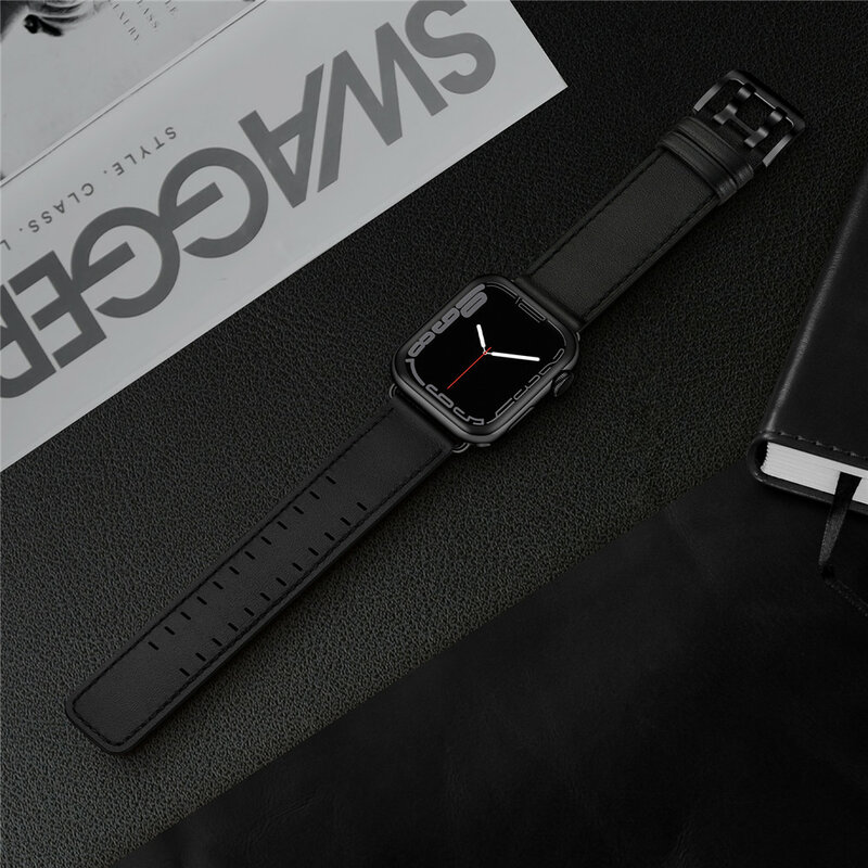 Pulseira de couro genuíno superior para apple watch band 45mm 44mm 42mm 41mm 40mm 38mm pulseira de negócios para iwatch se 7 6 5 4 3 2 1