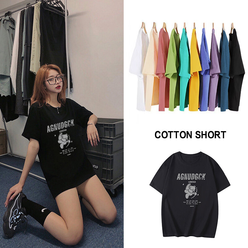 100% Cotton High Quality 10 Color M-6XL Plain T Shirt Women Elastic Basic T-shirts Female Casual Short Sleeve Oversized Tops