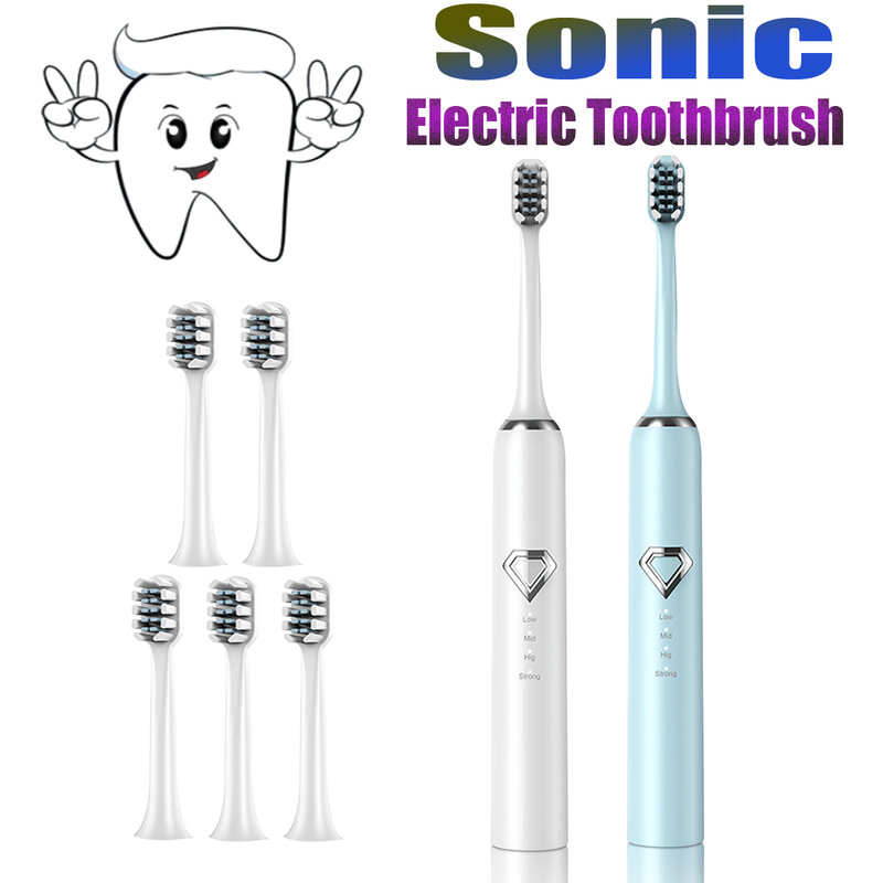 Brosse à dents électrique Sonic Ultrasonique Intelligente, Brosses de Remplacement, Blanchiment Dentaire, Soins Buccaux pour Adultes et Enfants