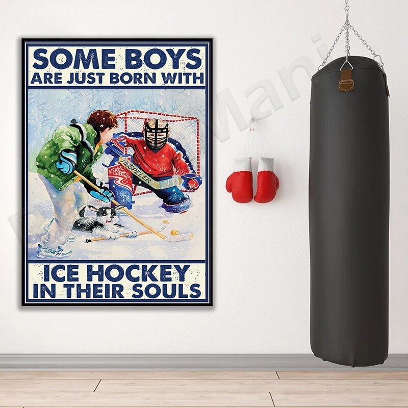 Niektórzy chłopcy właśnie urodzili się z hokejem w ich duszach pionowy plakat, plakat hokejowy, prezent dla miłośników hokeja