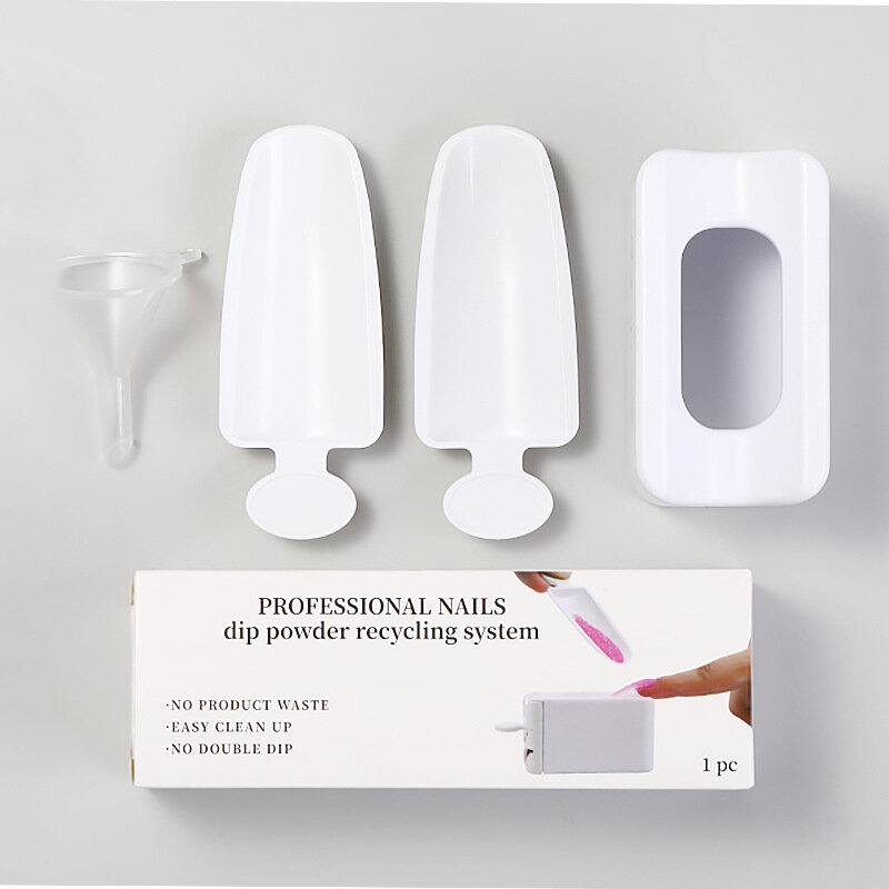 Weiß Doppel-schicht Kunststoff Nail art Pulver Portable Storage Box Durchlässigen Pulver Behälter mit Kleinen Trichter Nagel Werkzeuge D302