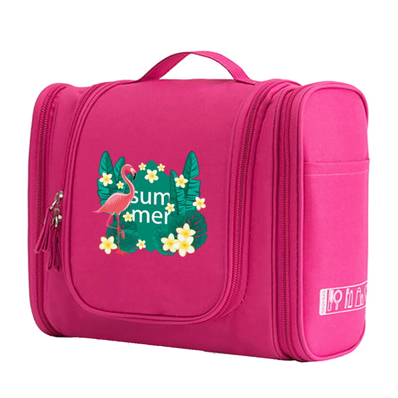MakeUp Bag Women Hook Up Wash Pouch Cosmetic Bags Outdoor Travel Toiletry Organizer Flamingo Print Handbag Zipper Make Up Case