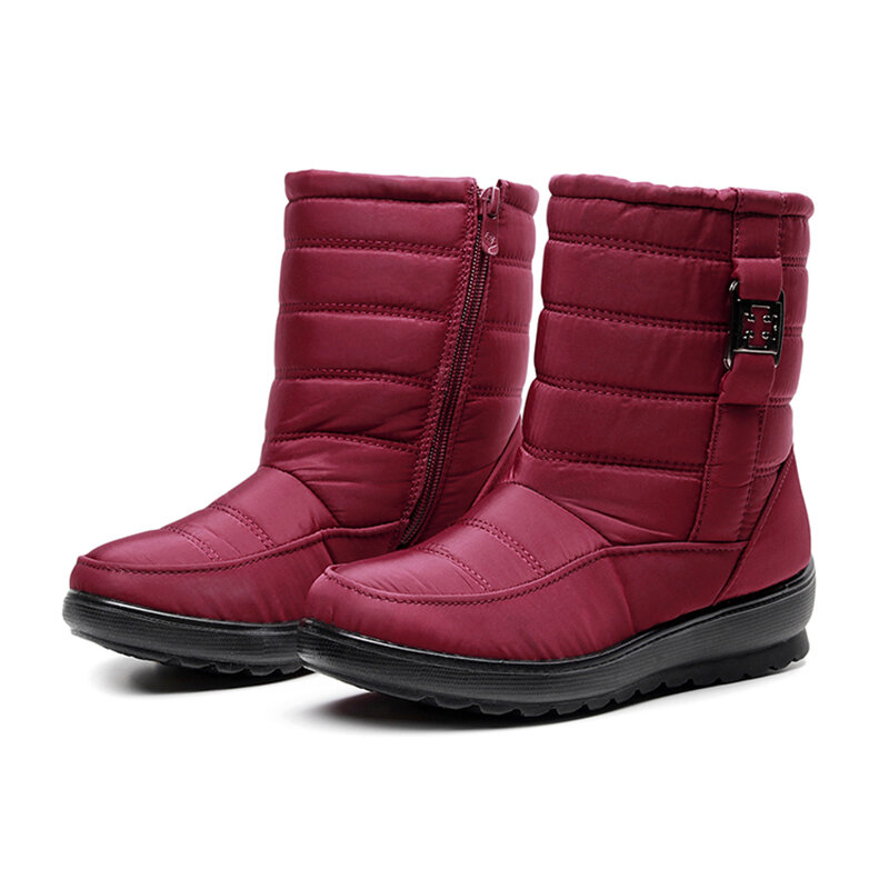 スノーブーツ-女性用ジッパー付き厚底靴,フラットアンクルブーツ,防水,ぬいぐるみ,冬用