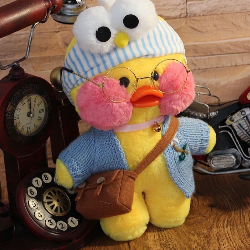 LaLafanfan-peluche de pato amarillo para niños, muñeco de felpa de 30CM, color rosa, Kawaii café, Mimi