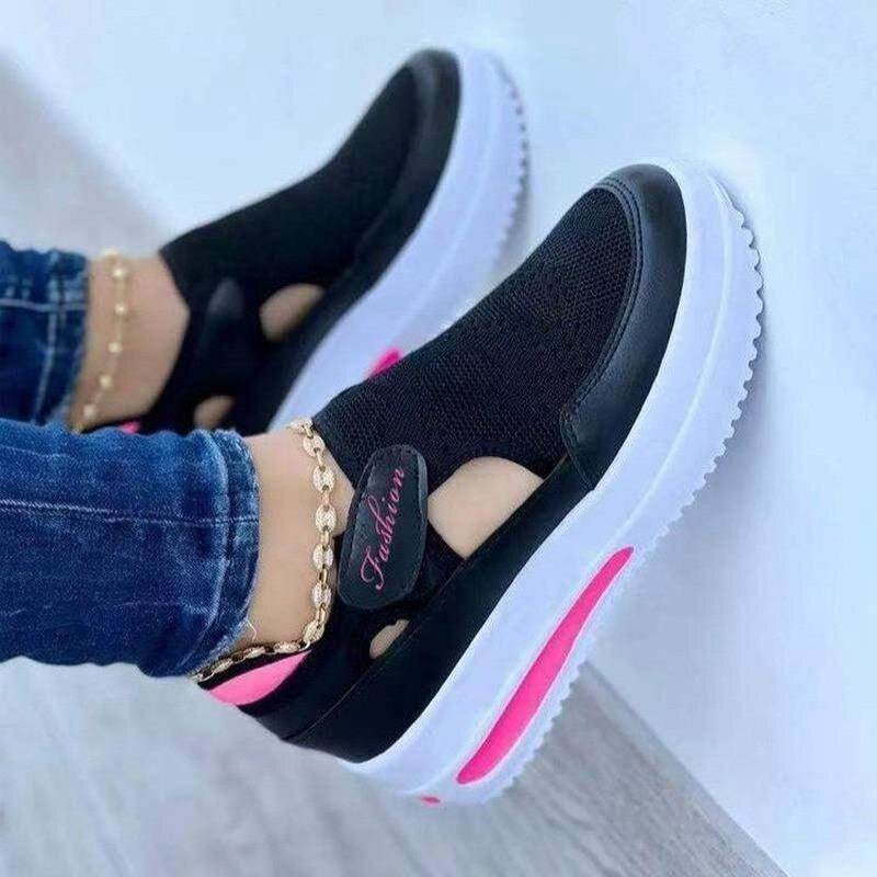 Women Shoes 2022 Summer Platform Sneakers Breathable Mesh Velcro Wedge Casual Shoes Big Size 43 Woman Vulcanize Shoes Footwear