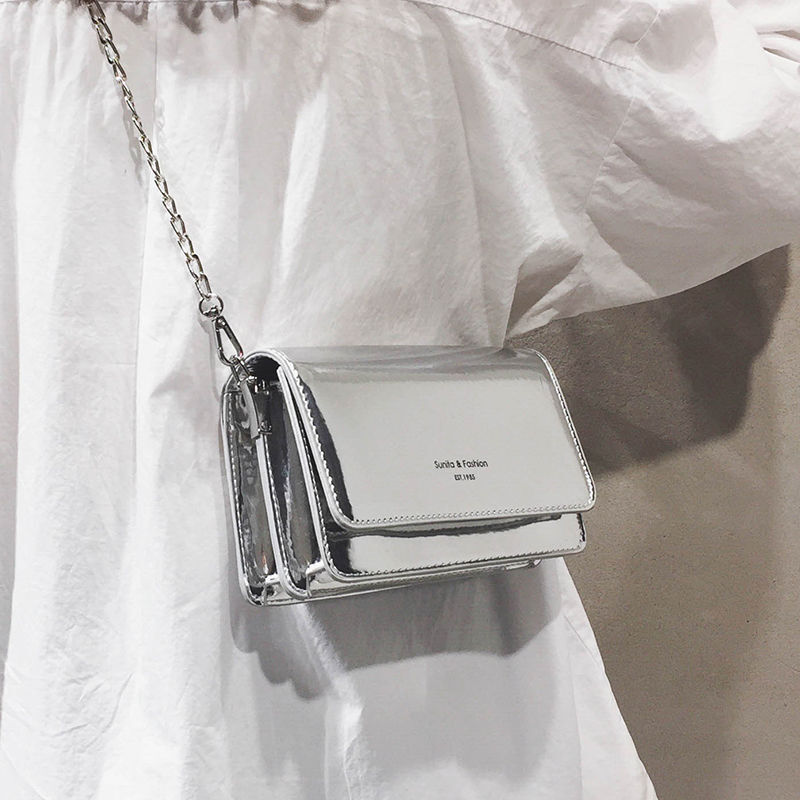 Bandolera de plata con espejo para mujer, bolso de hombro elegante con cadena de nicho francés, monedero pequeño, 2022