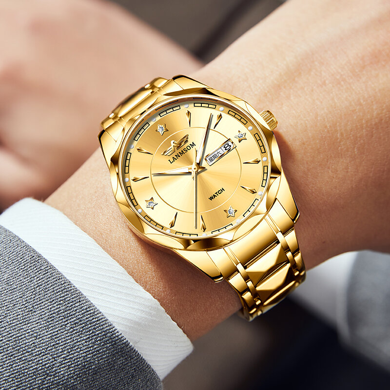 2023นาฬิกาผู้ชายแบรนด์หรูนาฬิกาข้อมือควอตซ์กันน้ำสแตนเลสธุรกิจบุรุษนาฬิกา + กล่อง