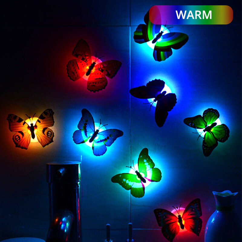 1 قطعة الملونة متوهجة لطيف فراشة LED ملصقات ضوء الليل Pasteable سهلة التركيب ديكور المنزل الجدار مصباح لون عشوائي