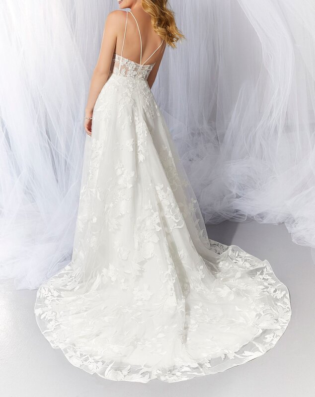 فستان زفاف طويل من التل على شكل حرف a للنساء ، فستان العروس ، الشتاء ، المدنية ، WHW-521