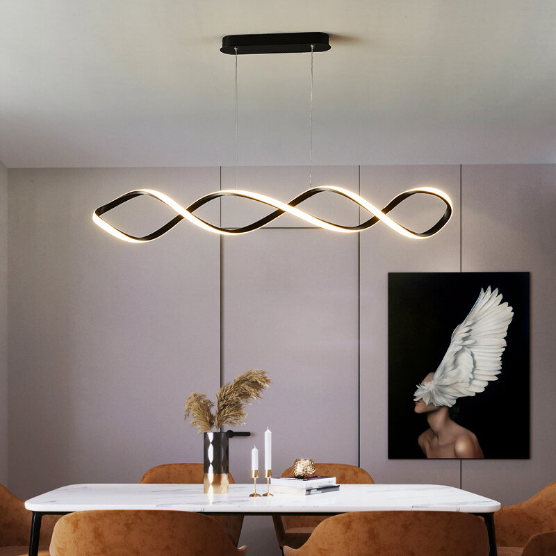 Lampu Gantung Ruang Makan Baru Lampu LED Ruang Tamu Kamar Tidur Rumah Modern Sederhana Lampu Garis Estetika Kreatif