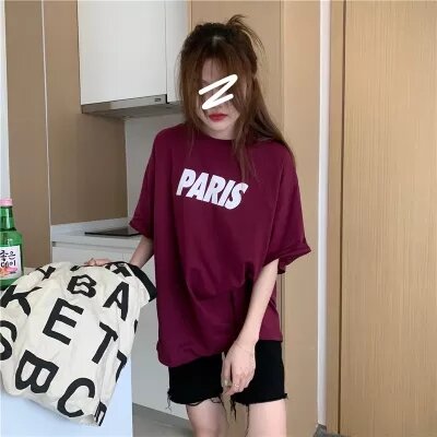 티셔츠 여성 여성 2022 여름 파리 프린트 반팔 패션 한국어 버전 탑 여성 캐주얼 티셔츠 루스 그래픽 티