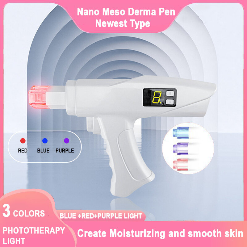 4 in 1 Dermapen Nano Pins Microneed Haut Booster Injection Dr Stift mit 3 Phototherapie Licht Mesotherapie Hydra Injektor