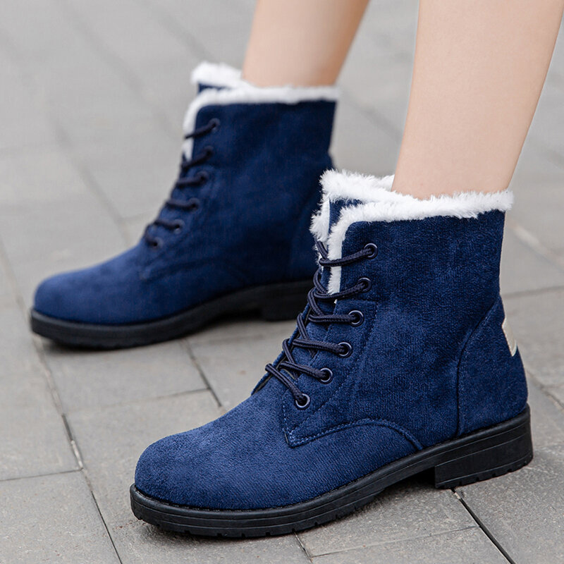 Women Boots Snow Plush Shoes For Women Lace-Up Shoes Woman Fashion Platform Ankle Boots Keep Warm Fur Winter Boots Botas Mujer