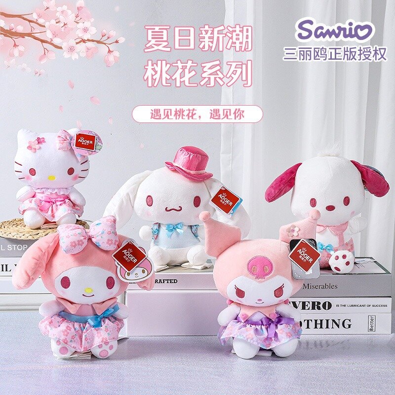 20cm Sanrio Cartoon Peach blossom Plush Toy Cute Kuromi Kawali Hello Kitty Melody Cinnamoroll Soft Stuffed Doll Toys Kids Gifts
