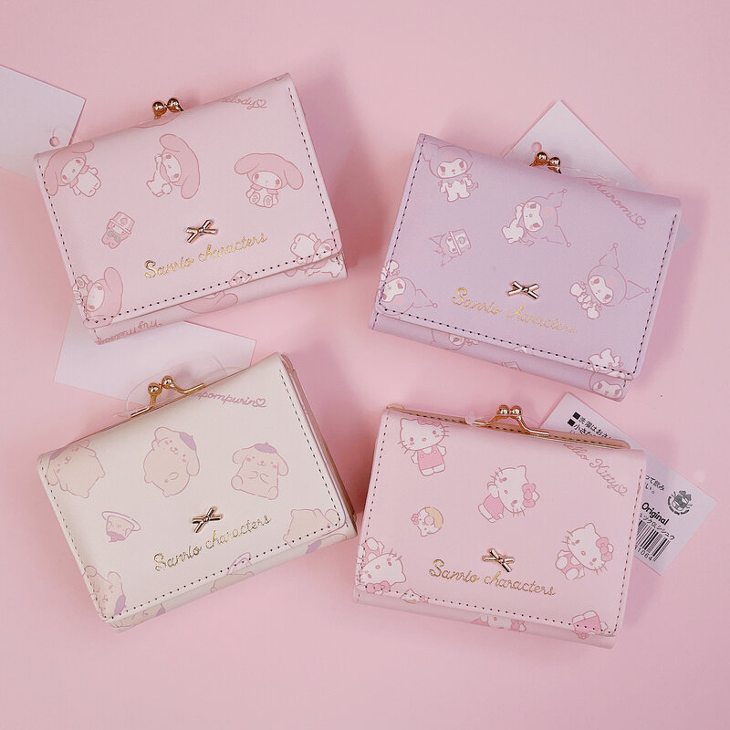 Sanrio – portefeuille décontracté en PU pour femmes, porte-monnaie, My Melody Kuromi Kt Cat, sac à boucle à fermeture éclair, Mini sac de rangement pour écouteurs