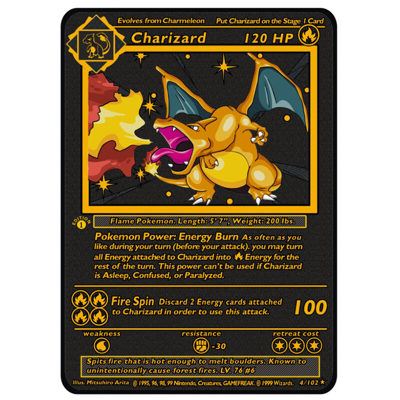 بوكيمون بيكاتشو بطاقات معدنية الإنجليزية Vmax Mewtwo Charizard Blastoise Eevee مجموعة بطاقة لعب هدايا للأطفال