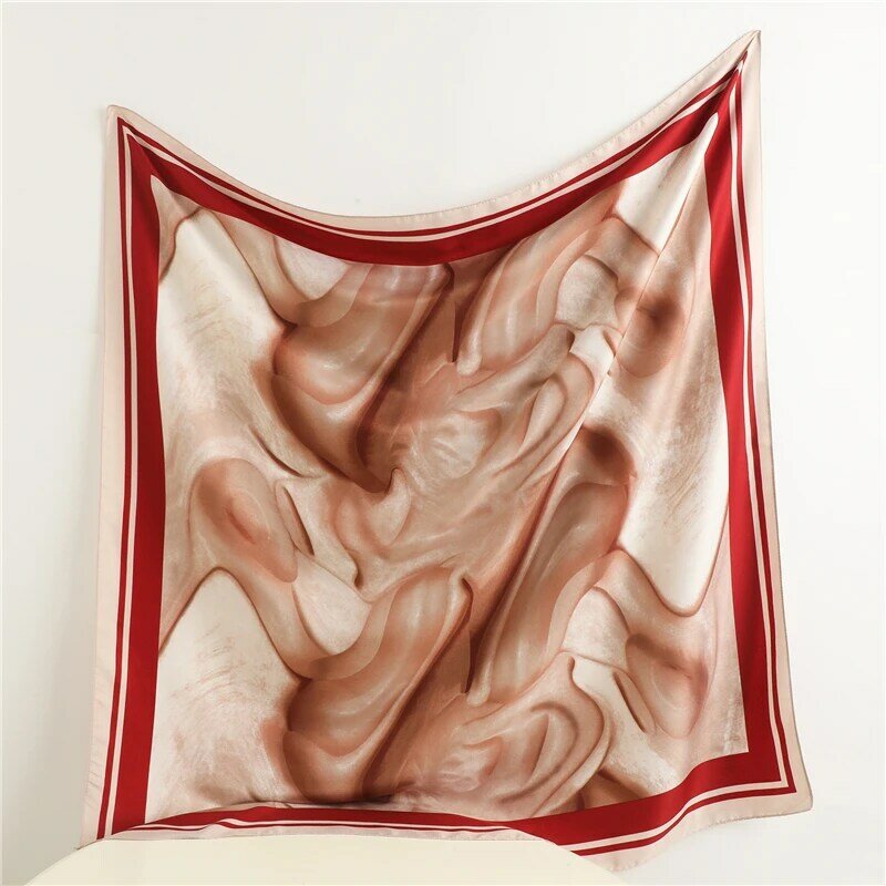 Женский саржевый Шелковый квадратный шарф с принтом, элегантная шаль, хиджаб, шейный платок, Мягкий Летний Пляжный платок, 90 см