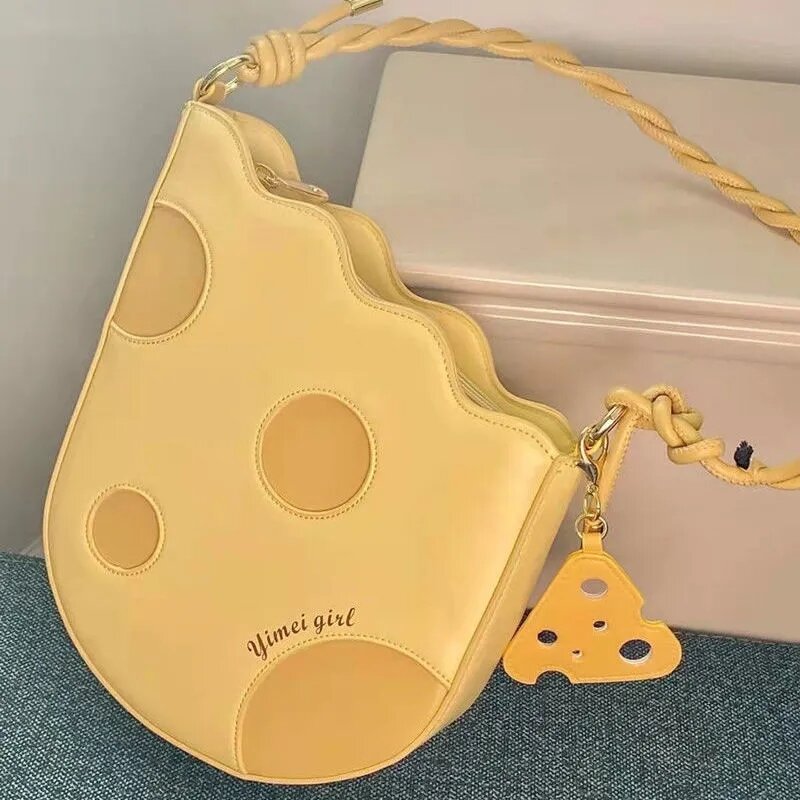 Bolso de mano de queso para mujer, Bolsa de hombro femenina de Lolita Irregular, color amarillo Kawaii, con cremallera, 2022