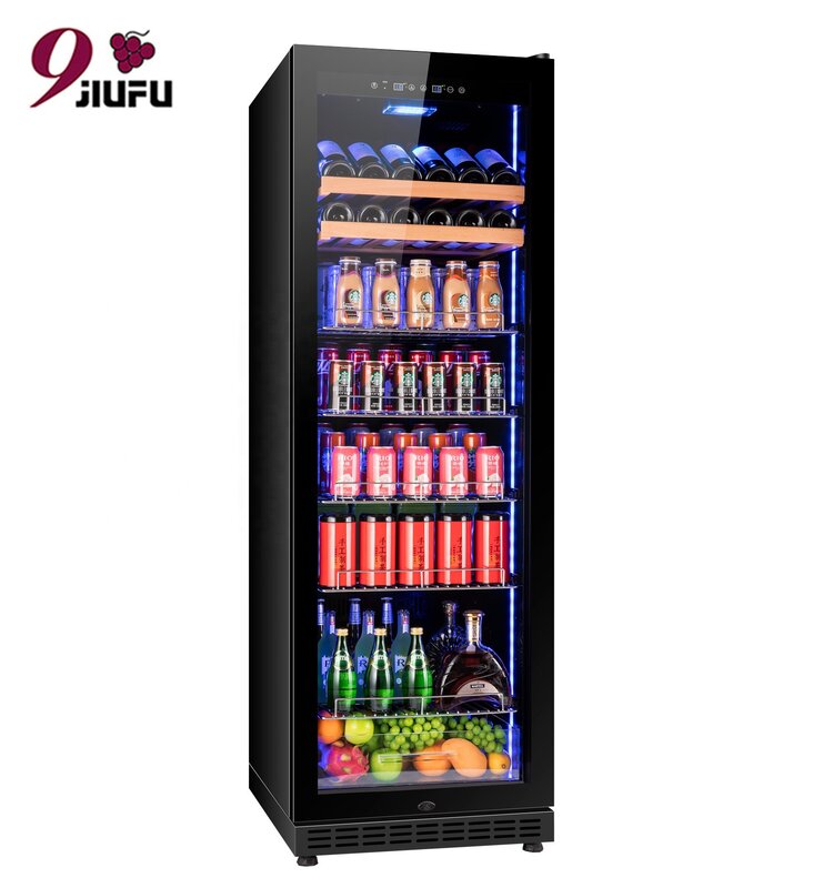 Réfrigérateur à compresseur multifonction, refroidisseur pour vin et boissons, porte en verre en acier inoxydable