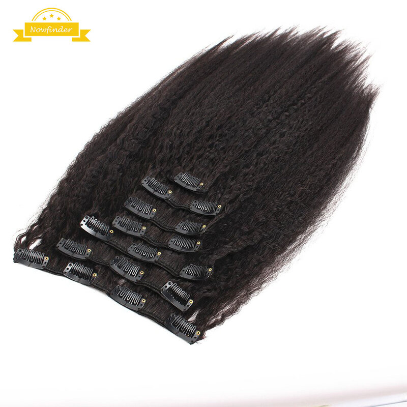 Extensions de cheveux brésiliens naturels Remy crépus lisses à Clip, couleur naturelle, 8 pièces/ensemble, tête complète, 120G, pour femmes africaines