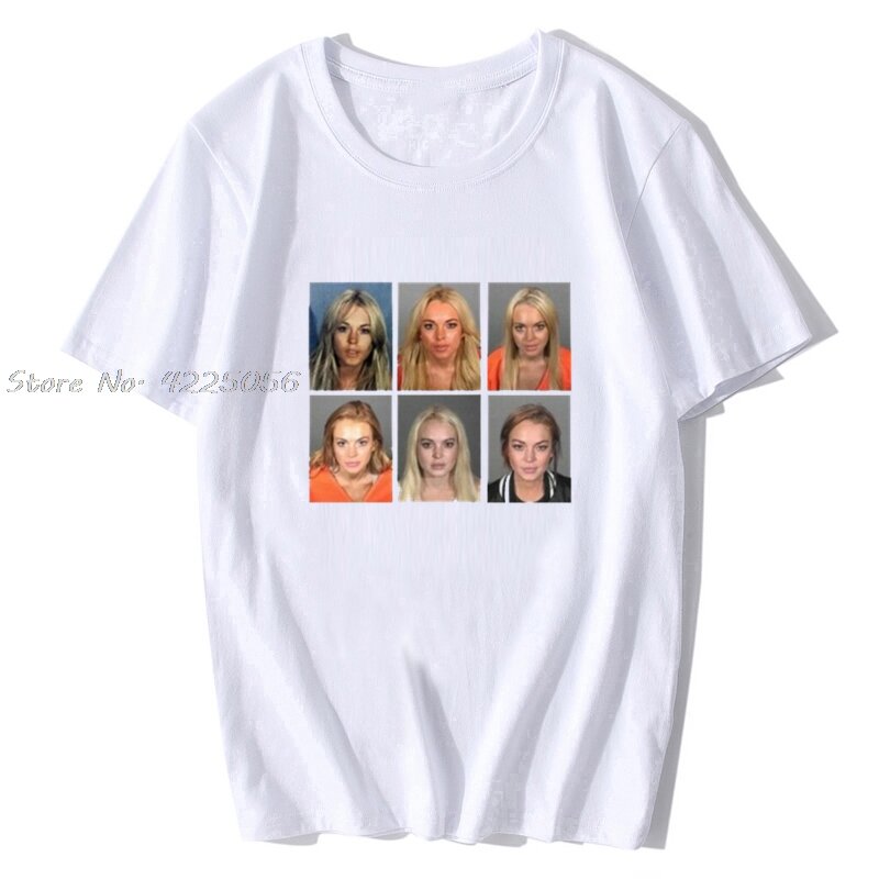 Lindsay lohan mashup celebridade mugshot vintage grunge olhar fã camiseta impressão moda masculina algodão camiseta streetwear