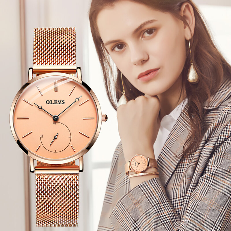 OLEVS Fashion super-cienki modny luksusowy zegarek dla kobiet wodoodporny zegarek kwarcowy ze stali nierdzewnej stalowy pasek kobiet