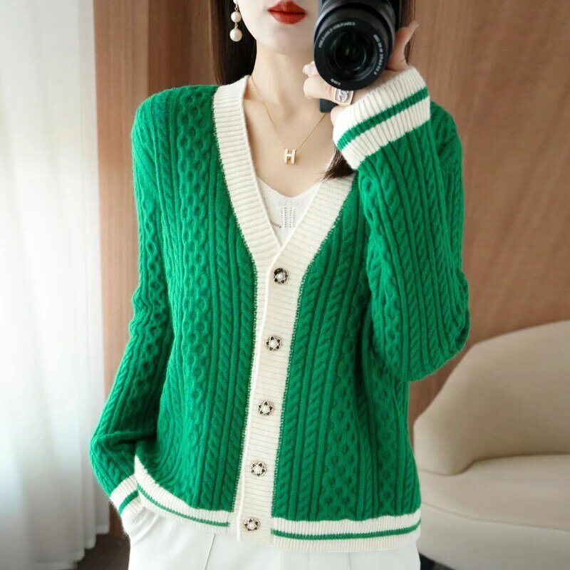 Retro Twist Blue Knitted Cardigan Top Women's Wool Autumn And Winter Design Sense Minority Age-Reducing Sweater