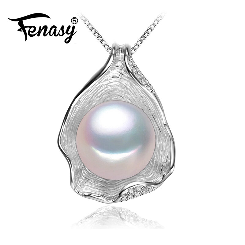 FENASY-collar de perlas de agua dulce Natural para mujer, colgante de plata de ley 925, diseño de concha, joyería de perlas, collar para mujer