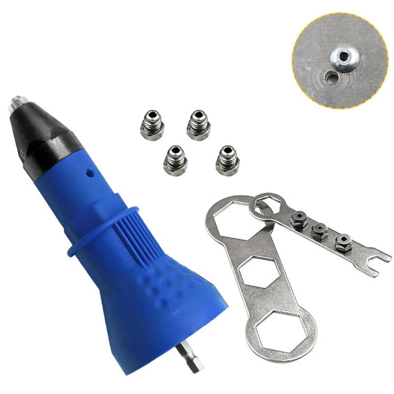 Screwdrivers Plastic For Cordless Rivet Drill Adapter Professional Attachment With Wrench 16.1x5.8cm Carbon Steel Blind Nut Blue