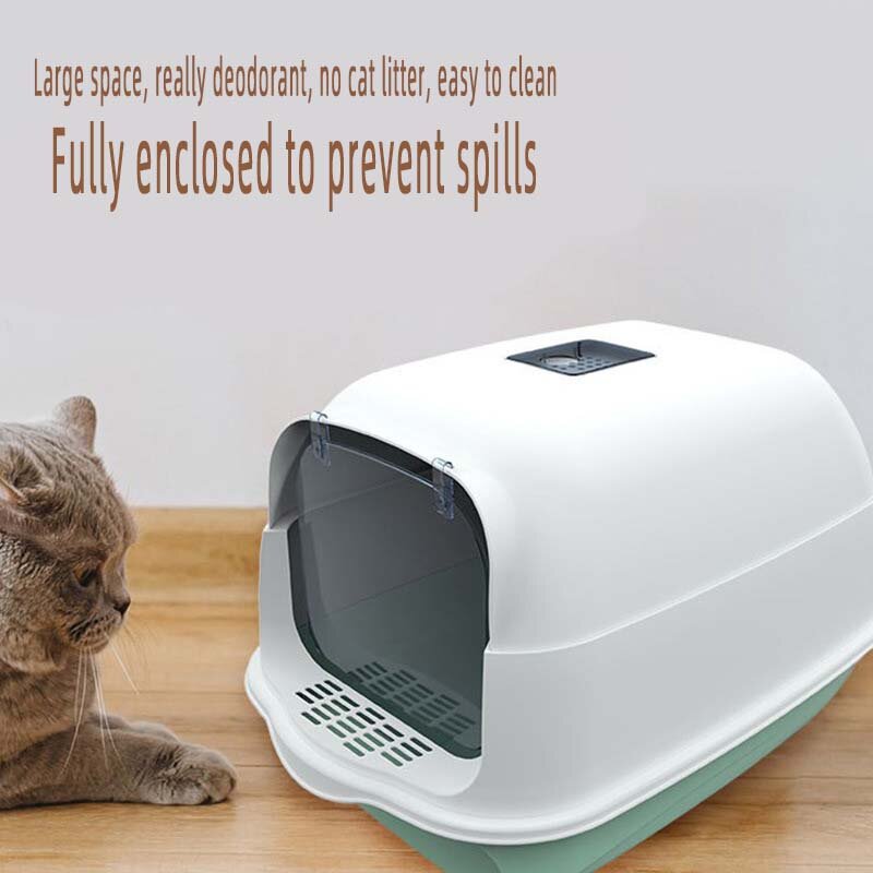 Cat Litter Box Fully Enclosed แมว Anti-Splash ระงับกลิ่นกายพลิก Enclosed แมวกล่องสัตว์เลี้ยงอุปกรณ์ทำความสะอาด