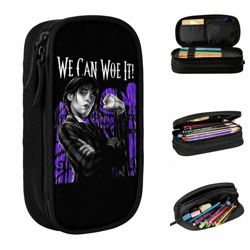 We Can Woe It Pencil Case Wednesday Addams Pen Holder Bag Student Large Storage Office Zipper Pencilcases