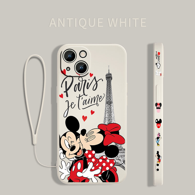 Disney Mickey Mouse London For Apple iPhone 13 12 Mini 11 XS Pro Max X XR 8 7 6 Plus SE 2020 Liquid Left Rope Soft Phone Case