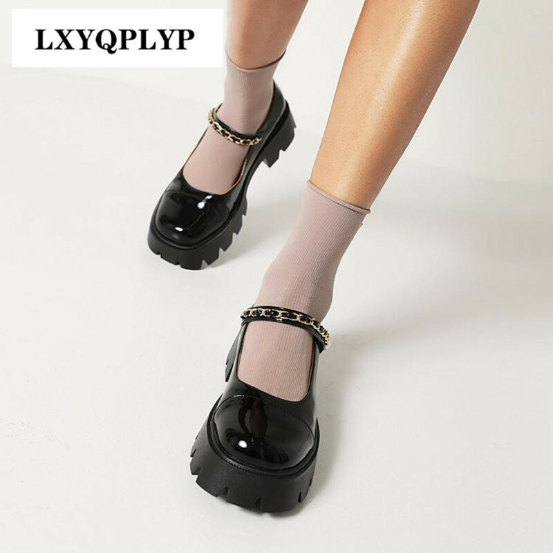 Mary Jane-zapatos de suela gruesa para mujer, calzado pequeño de cuero que combina con todo, tacones altos, Muffin, primavera y verano, nuevos