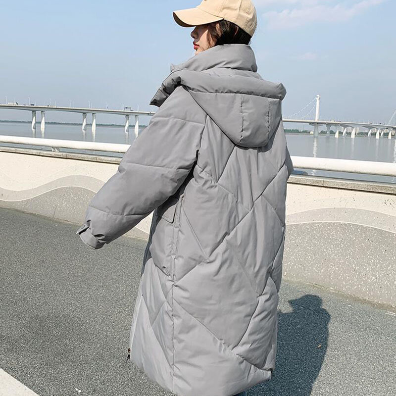 Long Sleeve Female Overcoat 2023 New Fashion Women's Down Cotton Coat Winter Warm Hooded Solid Color Women's Padded Coat T214