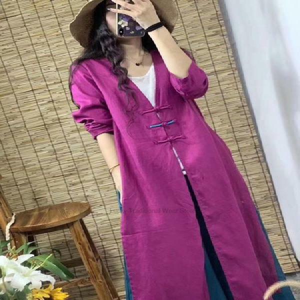 Manteau Cheongsam en coton et lin pour femme, style national chinois, vintage, élégant, style financier, printemps, automne, nouveau