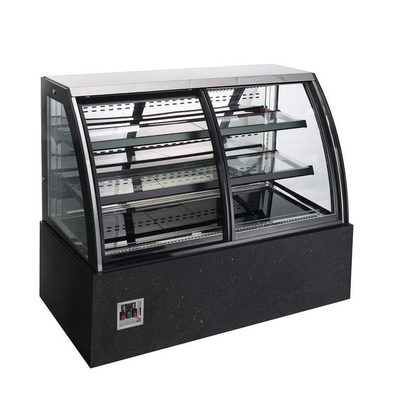 Réfrigérateur vertical pour pâtisserie, présentoir de gâteaux en verre incurvé, vitrine pour dessert