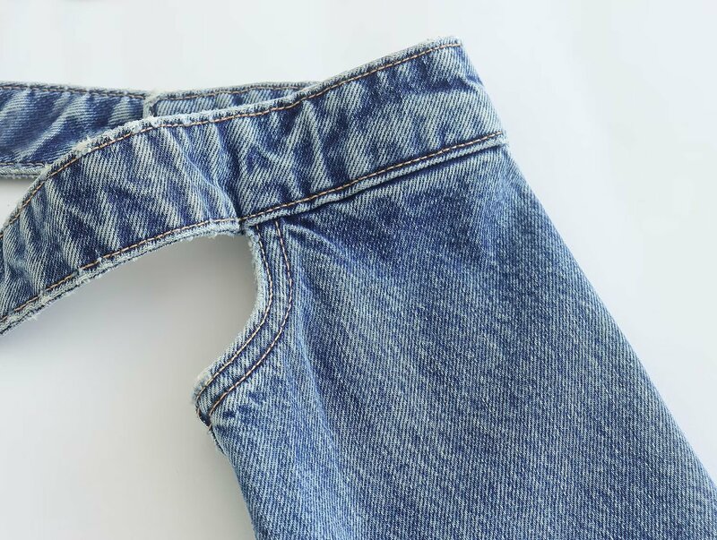 Весна, новинка, женский дизайн PB & ZA, джинсовый Топ без бретелек с длинными рукавами и воротником «одно слово», 8197/604