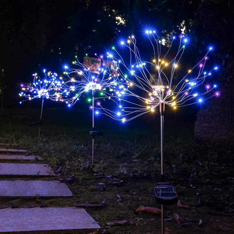 90/120ไฟ LED กลางแจ้งพลังงานแสงอาทิตย์ไฟสนามหญ้า Starburst ไฟดอกไม้ไฟทองแดงไฟ Xmas เชือกสวยงามตกแต่งคริส...