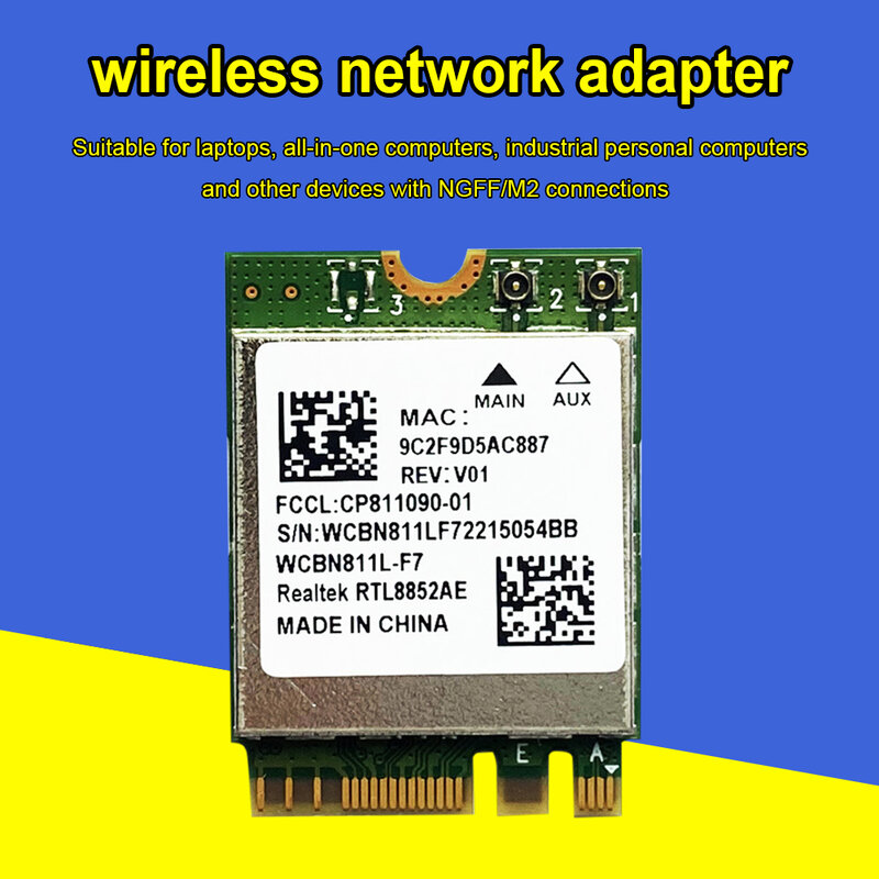 RTL8852AE WiFi การ์ดเครือข่ายไร้สาย2.4G/5G การ์ดเครือข่าย WiFi Adapter Dual Band 1200Mbps บลูทูธ-ใช้งานร่วมกับ5.2สำหรับแล็ปท็...
