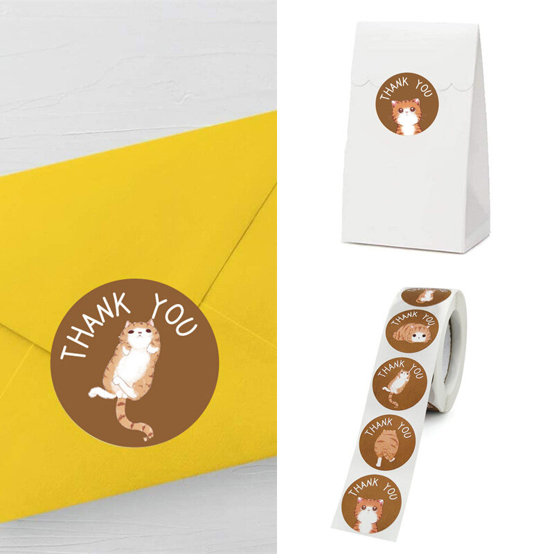 50-500Pcs 1 Zoll Kawaii Katzen Danke Aufkleber Für Kinder Business Handgemachte Runde Karte Wrap Etikett Dicht aufkleber Decor Schreibwaren