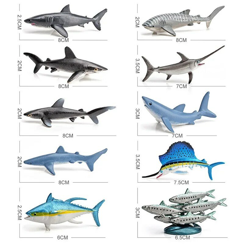 Mini figurines d'animaux marins pour enfants, poisson sardine, poisson sans abri, requin, baleine, jouets d'action, simulation de la vie marine, 10 pièces