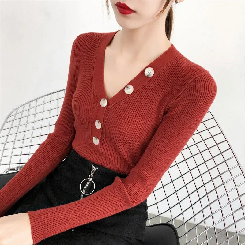 2022 Spring Autumn Womens Sweater Cardigans V-neck Single Breasted Slim Fit Stretch Knitted Tops Solid Cardigan Bottoming Shirt